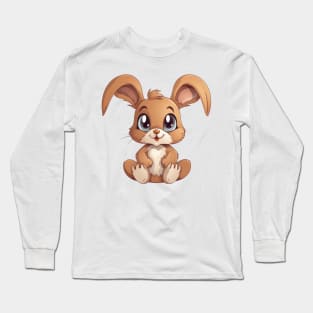 Cute Cartoon Brown Baby Bunny Rabbit Illustration Long Sleeve T-Shirt